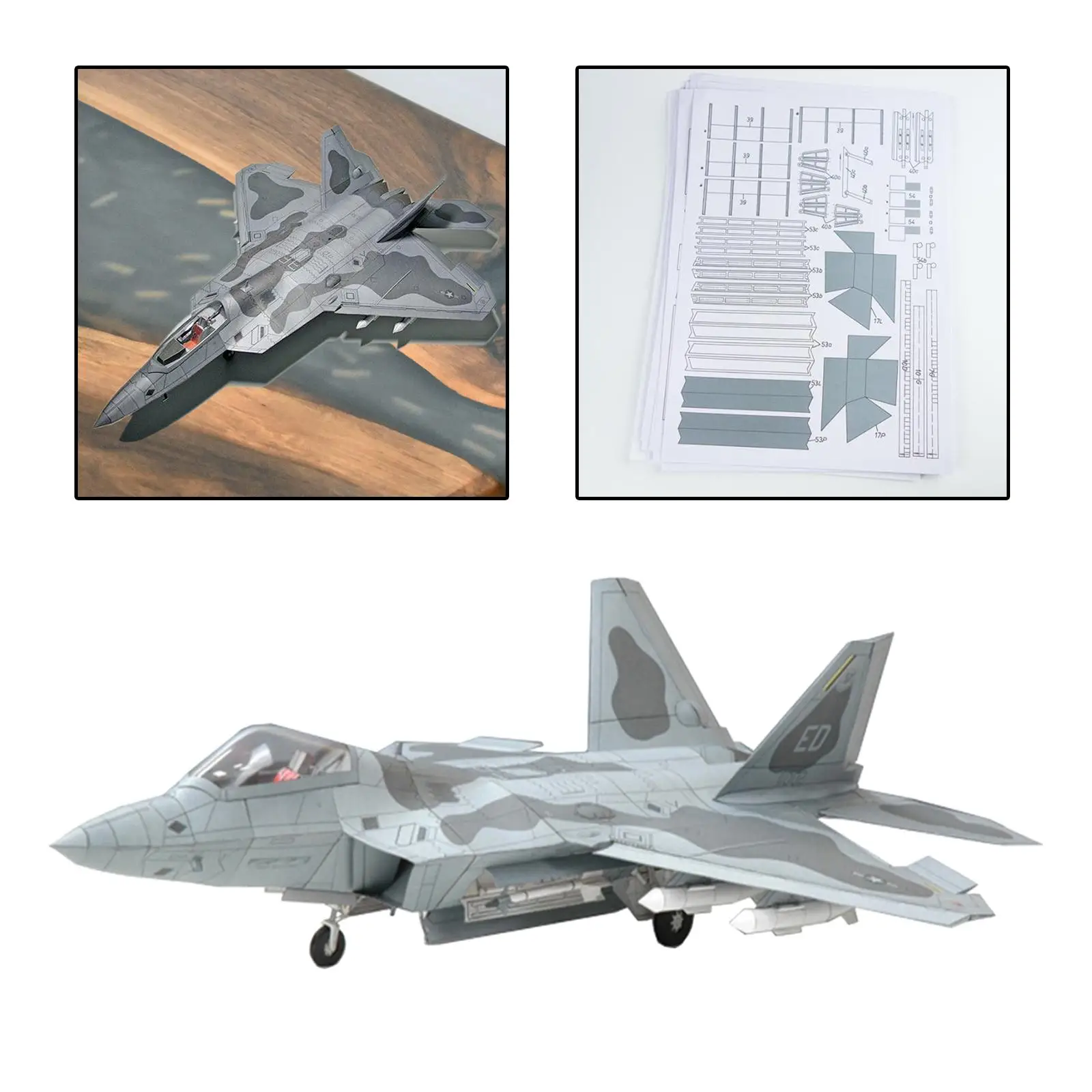 1:33 Scale 3D F22 Fighter Assemble Paper Model Kit DIY Toys Education Toys Building Papercraft for Kids Children Collectables