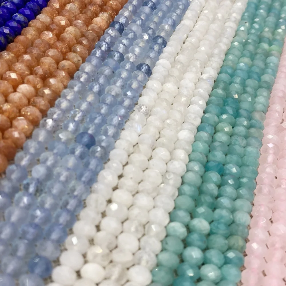 Natural Aquamarine Amazonite Lapis Lazuli Tourmaline Faceted 4x6mm Beads Stone Bead for Jewelry Making Gemstone Loose Beads