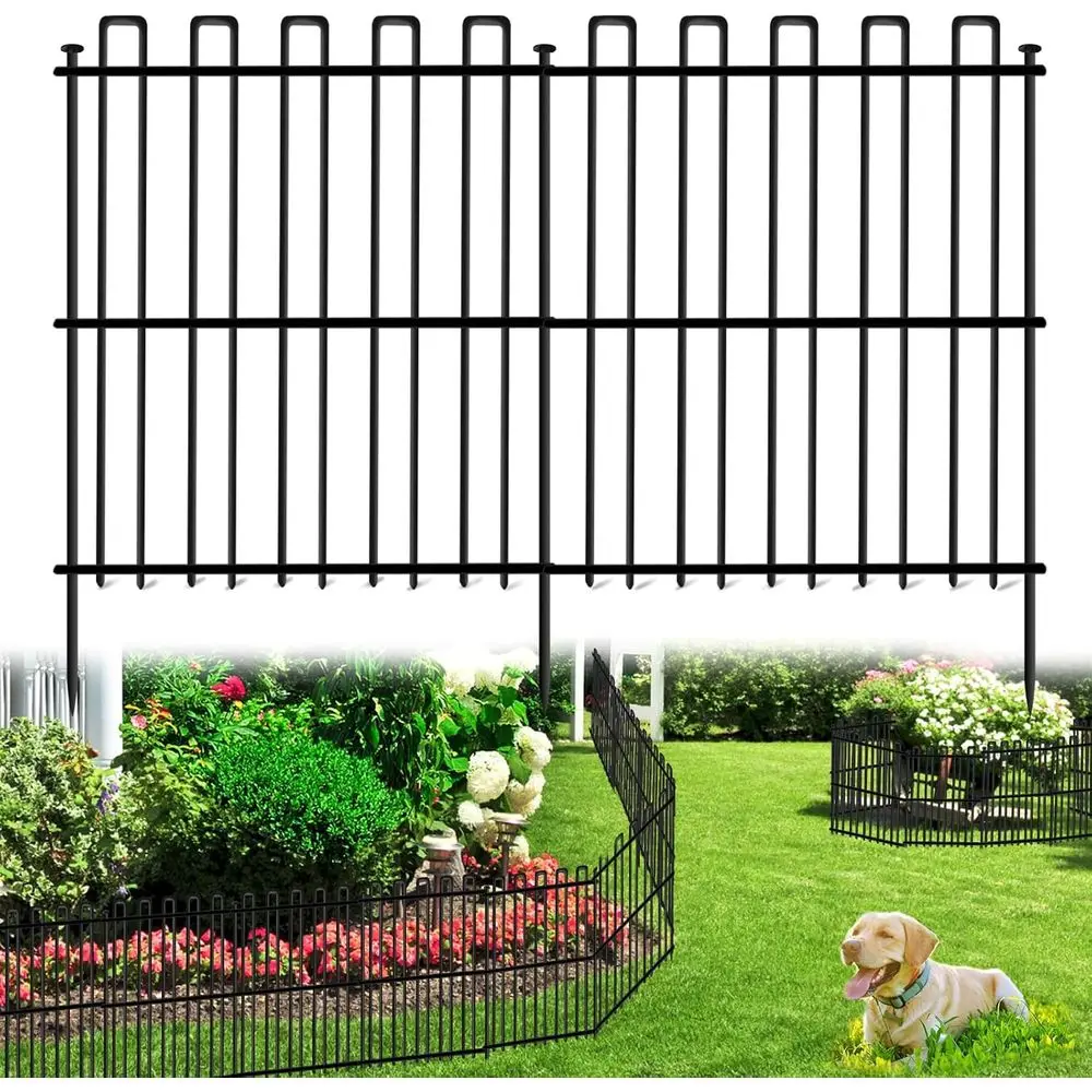 

25 Panels No Dig Animal Barrier ence, 32in(H) x 49t(L) Garden Edging Border encing, Rustproo Metal Stakes Decorative Garden ence