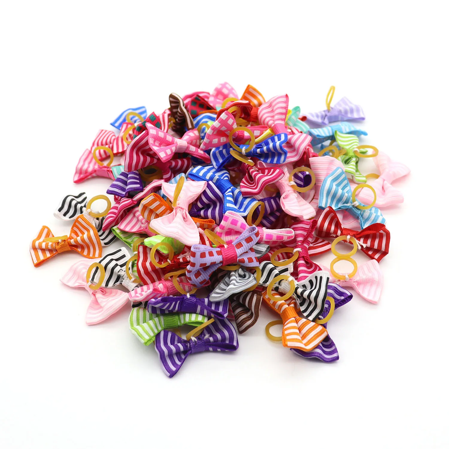 

50/100pcs Fashion Stripe Haarstrikken Hond Kanten Strik Elastiekjes Schattige Hond Haaraccessoires Porselein Cadeau Voor Honden