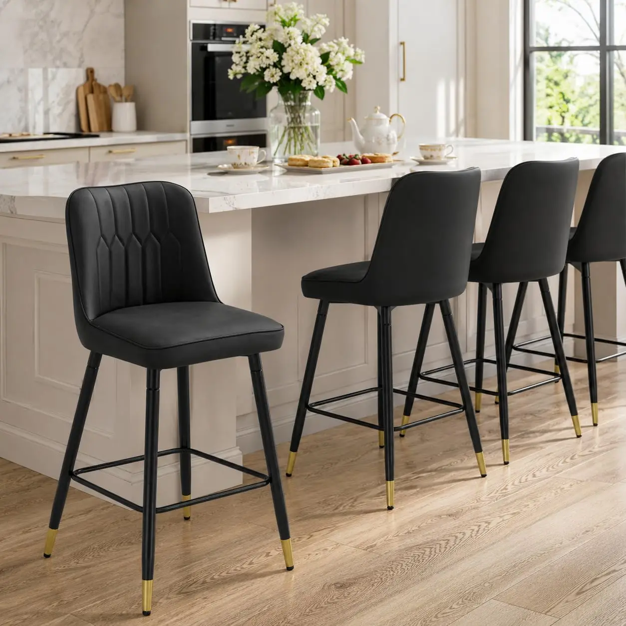 Faux Leather Bar Stools Set of 4 with Back, 27
