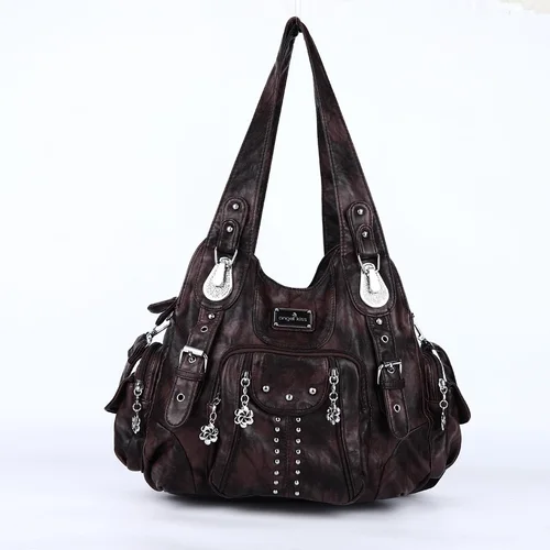 Imagen 2 del producto Angelkiss bolso de mujer bolsos grandes bolso de hombro de PU con asa superior paquete de bola de masa Vintage bolsos de hombro con múltiples bolsillos monedero