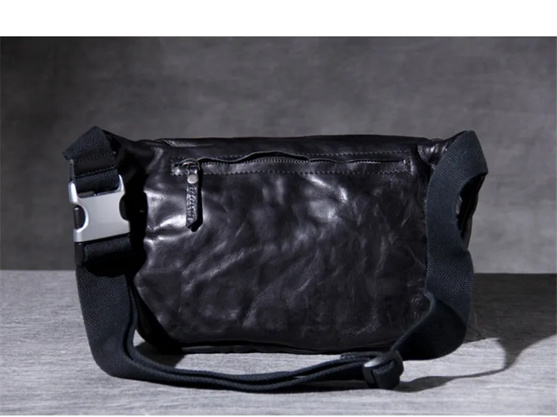 Borsa a tracolla da uomo in vera pelle di vacchetta naturale semplice Casual borsa a tracolla nera in vera pelle di lusso di design