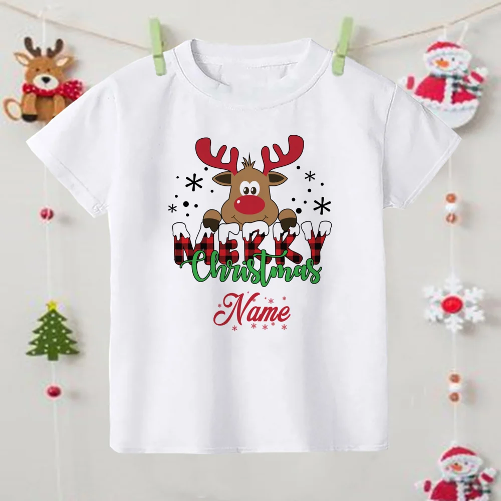 Personalised Kid Christmas T Shirt Custom Name Child Short Sleeve Clothes T-shirt Boys Girls Holiday Tops Kids Xmas Outfits Tees