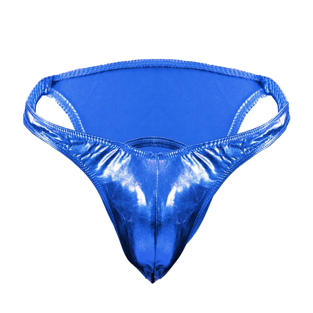 Men's Shiny Metallic Faux Leather T-Back Thong, Sexy Low-Rise Underwear Gays Fashion Panties