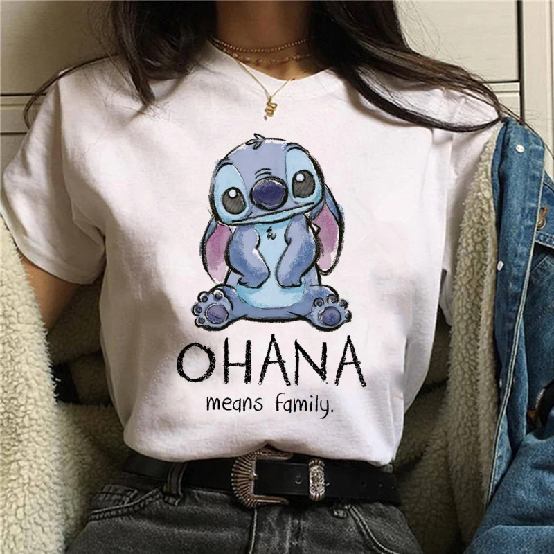 Camiseta de dibujos animados de Disney para mujer, Camiseta estampada de Lilo Stitch de los 90, ropa de calle, camisetas para mujer 2024