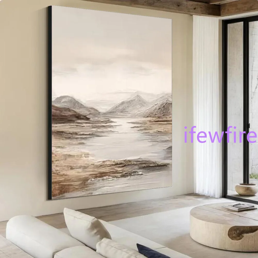 100% Handmade Abstract Oil Painting on Canvas Mural Dark gray Mountain landscape Wall Art Picture for Living Room Decor Image