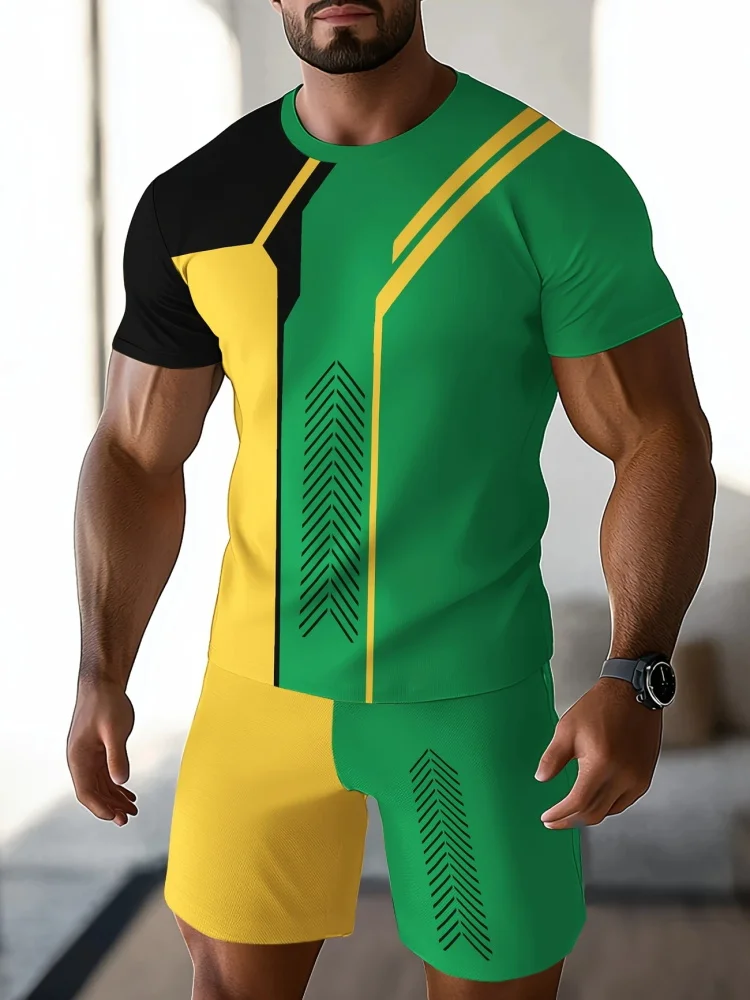 New Men's Casual Short-sleeved Set In 2025, Featuring Outdoor Animal Lion Patterns, Street Fashion Top And Shorts