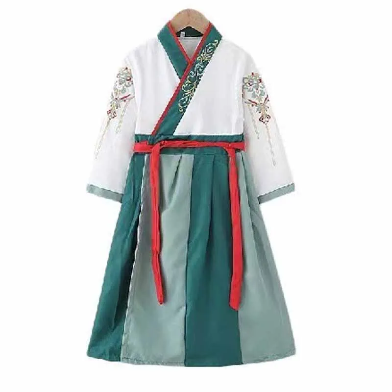 Baju Hanfu anak laki-laki, pakaian seragam tradisional Cina, pakaian pertunjukan kuno, kostum Tang gaun panjang