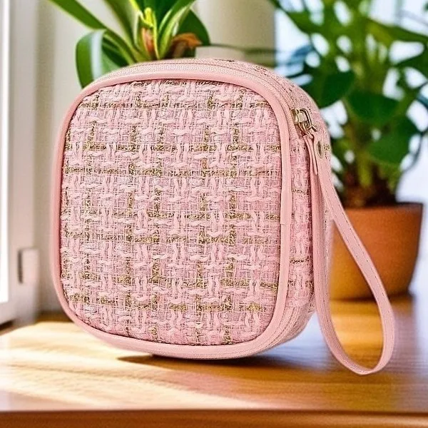 Tweed Makeup Bag Small Cosmetic Pouch Coin Purse Lipstick Sanitary Pad Holder Multi-purpose Storage Bag