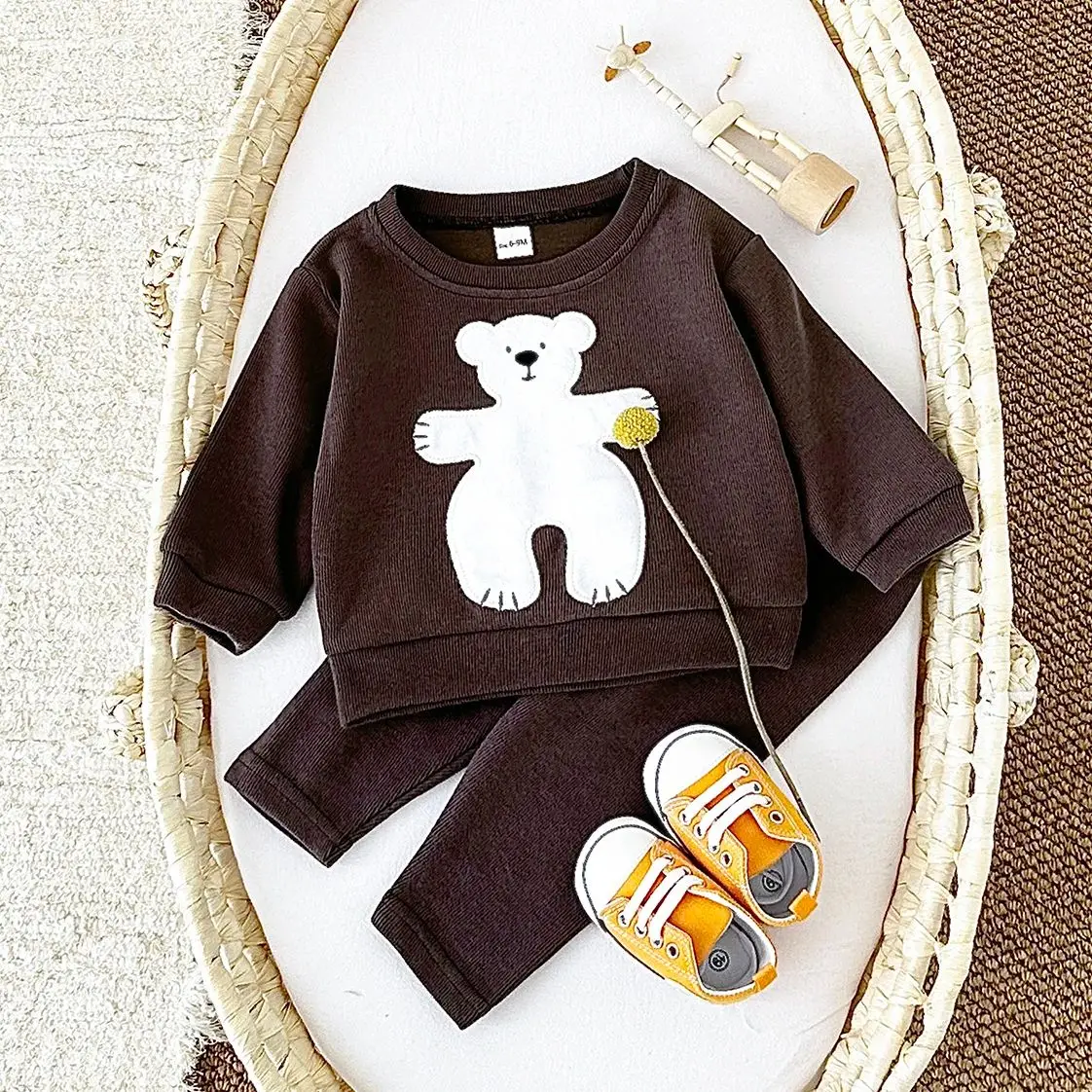 2Pcs Fall Baby Boy Clothes Cotton Sports Infant Baby Girl Set Cartoon Bear Embroidery Pullover Top+Pants Spring Newborn Clothing