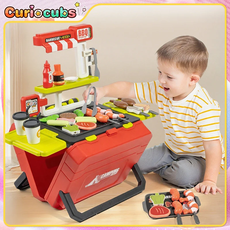 Barbecue Storage Suitcase Pretend Play Kitchen Toy Dessert Fast Food Shop Mini Food Model Outdoor Camping Game Christmas Gifts