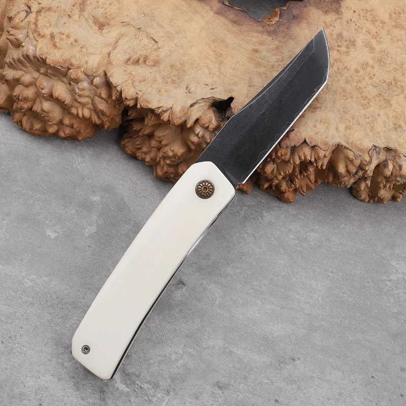 

Дамасская сталь (с стальным сердечником VG10), складной нож с ручкой из коровьей кости, карманный нож для выживания на открытом воздухе, для самообороны, кемпинга