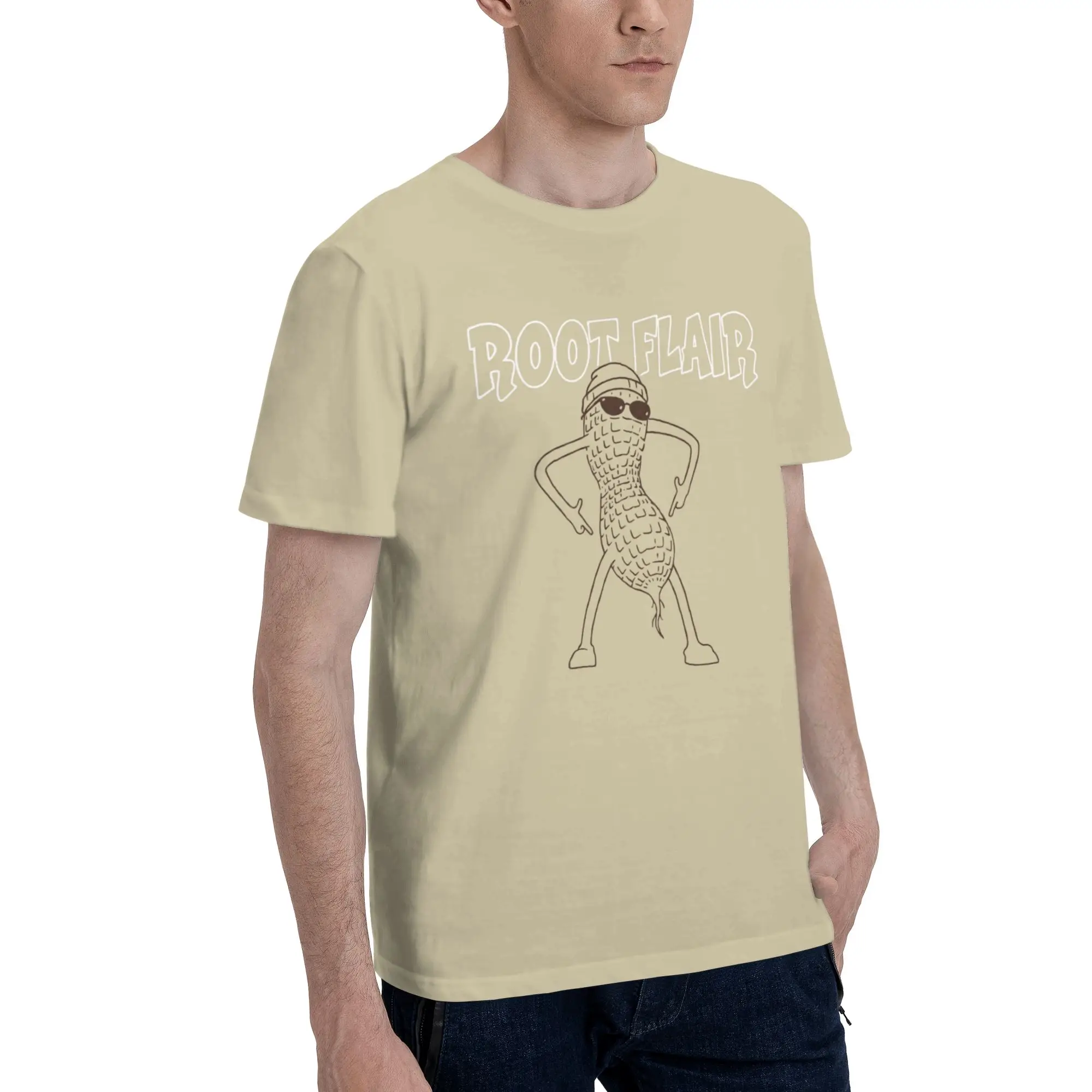 Root Flair Cool Peanut Character Line Art Men's T Shirts  Fashion Tees Short Sleeve Round Neck Cotton Birthday Present Tops