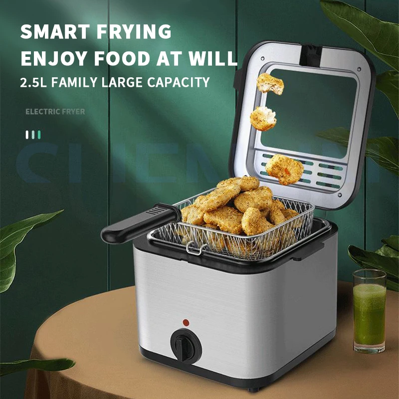 No oily smoke 1.2L electric fryer 220V stainless steel detachable liner household mini constant temperature electric fryer