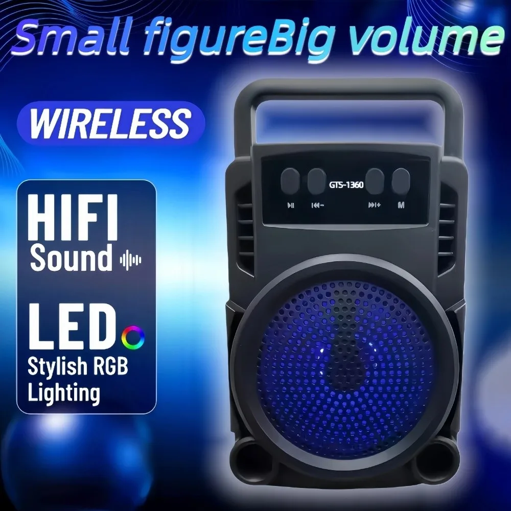 High-Quality Sound Bluetooth Speaker Loud Volume LED Lights Portable Speaker Long Battery Life Lightweight Subwoofer
