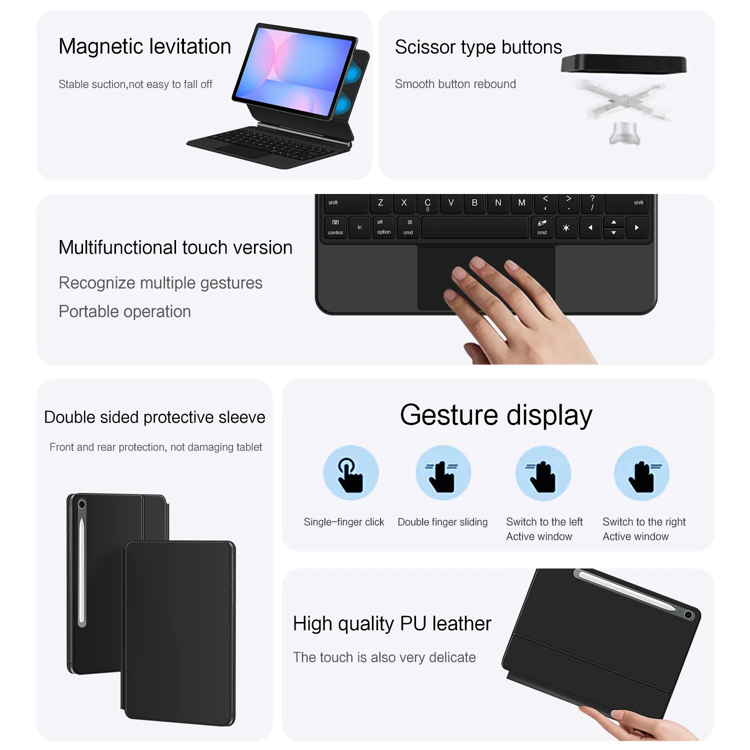 Tastiera magica per Samsung Galaxy Tab S10 FE / S9 FE Custodia da 10,9 pollici Folio Smart Cover per Tab S7 S8 S9 11 "Retroilluminazione magnetica