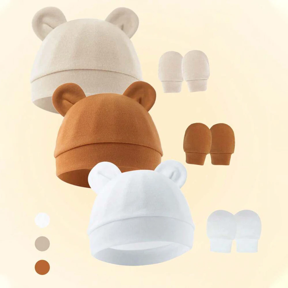 طفلة قبعة قفازات مجموعة القطن قبعة الوليد للفتيات اكسسوارات الطفل قبعة طفل رضيع بونيه القبعات هدية المولود الجديد