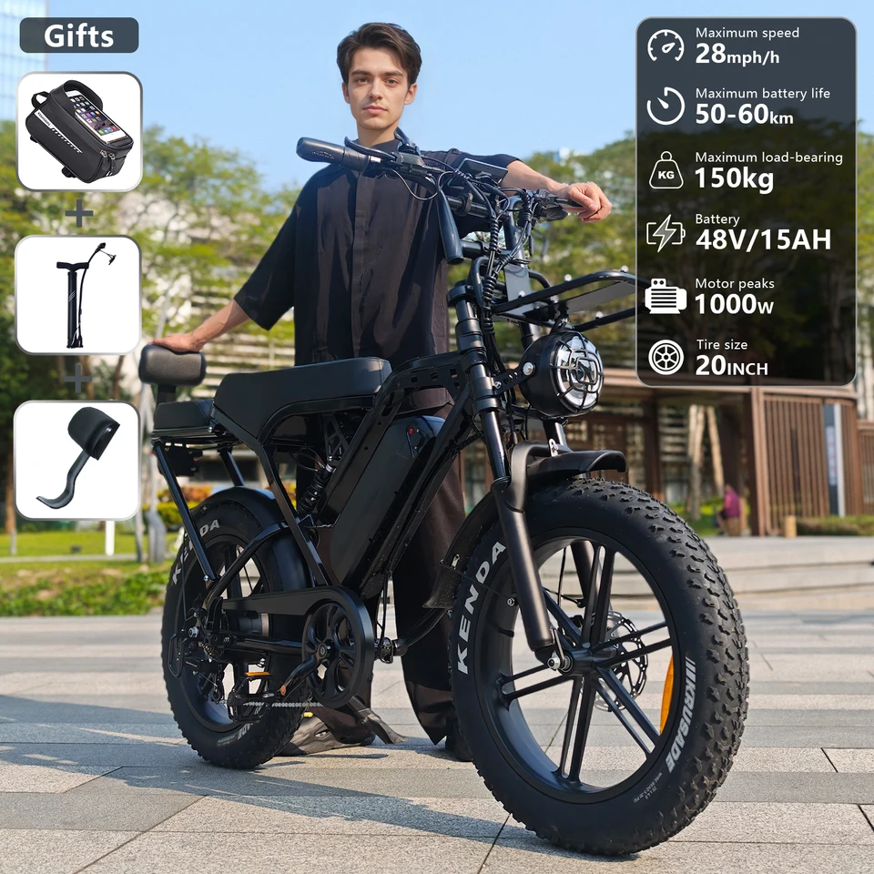 X80 Pro Adult Ebike 20-Inch Fat Tire Electric Bicycle: 1000W Motor, 48V 15Ah Large Battery, Hydraulic Brakes, 7-Speed Transmission, Front and Rear Suspension, Smart Display. Suitable for Urban Commuting, Mountain/Snow/ATV Riding. image 4
