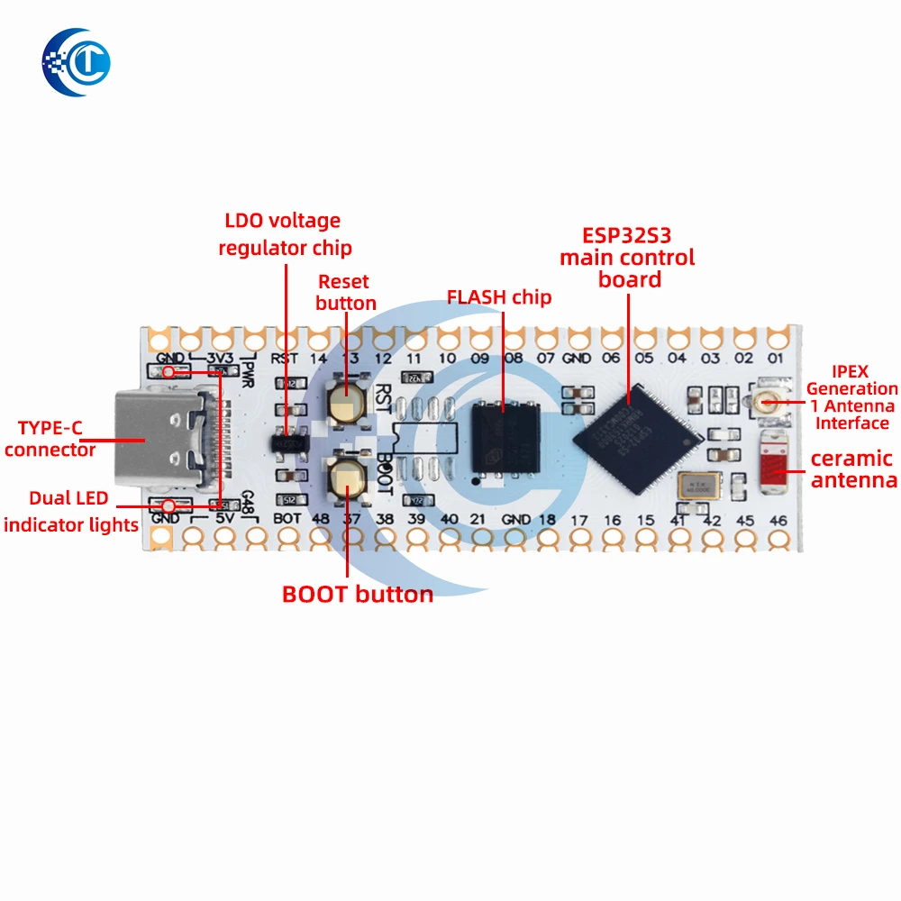 ESP32-S3 NANO WIFI Bluetooth Development Board Type C ESP32-S3-N16R8 Module On-Board Antenna External 16M SPI FLASH 8M PSRAM