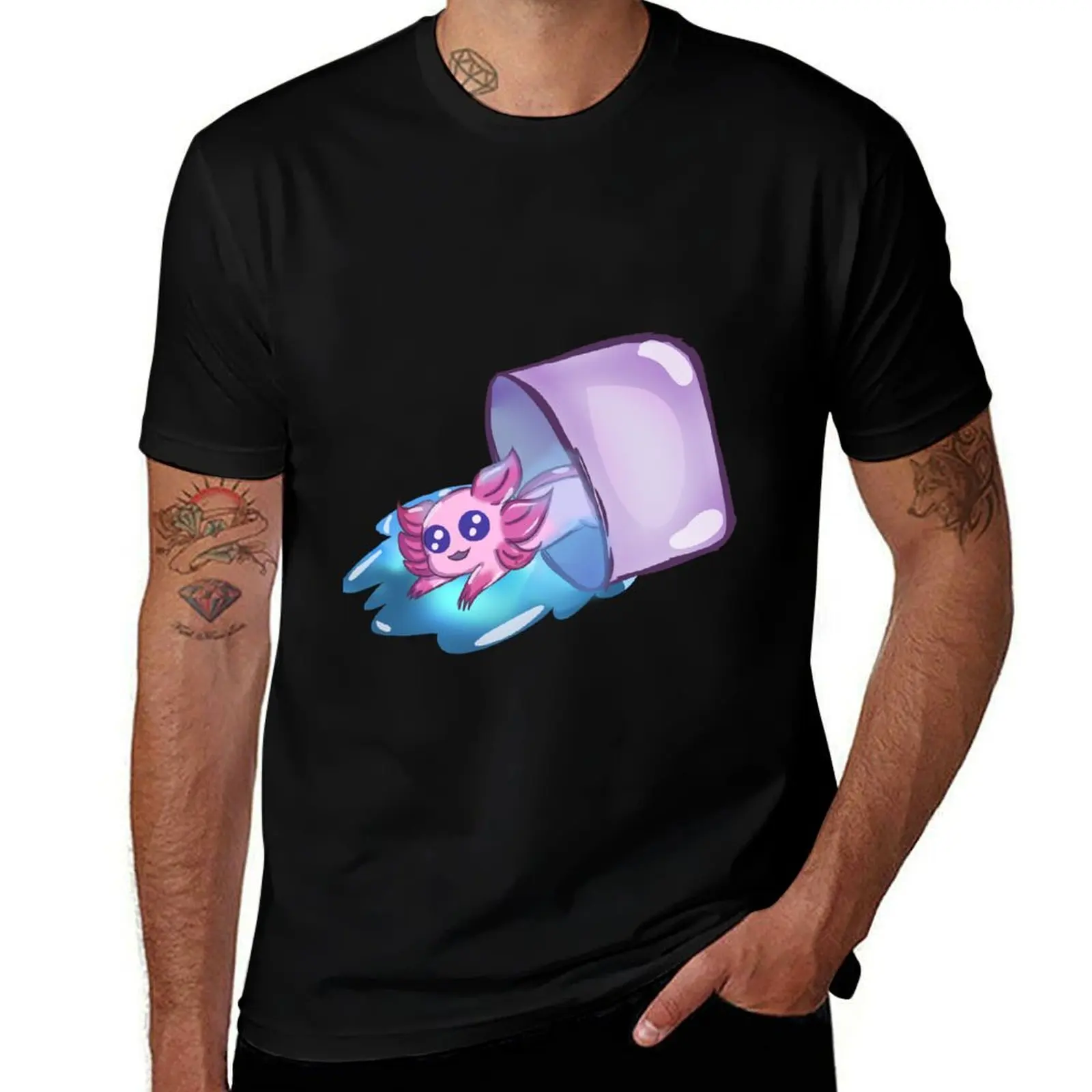 Axolotl Water Bucket T-Shirt Art Pattern Printed Casual Top