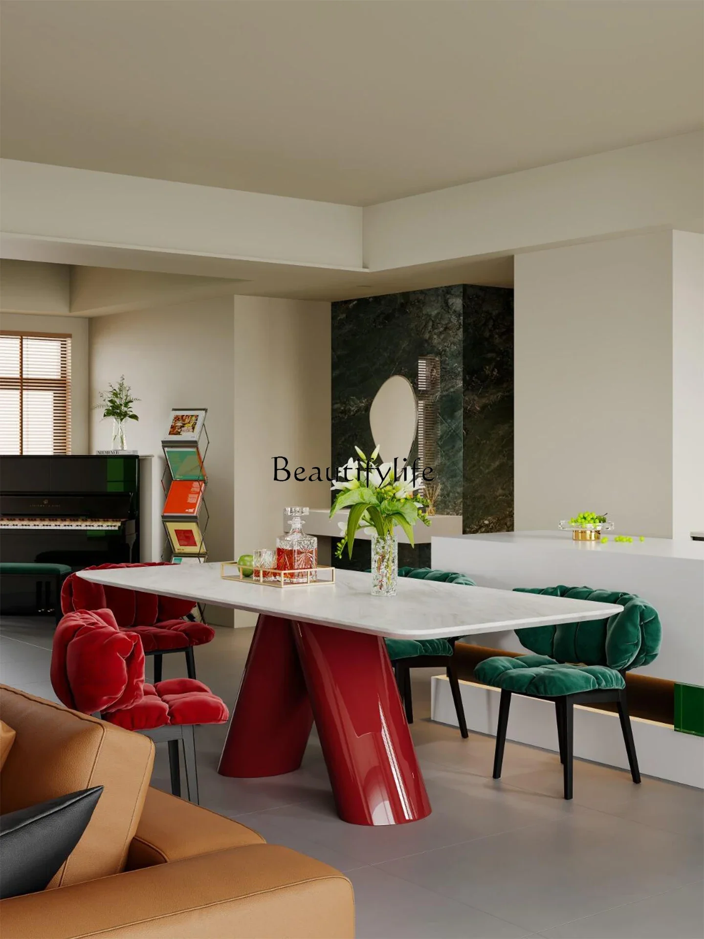 

yj15 Natural Marble Dining Table Italian Minimalist Light Luxury High-End Rectangular Luxury Stone Dining Table