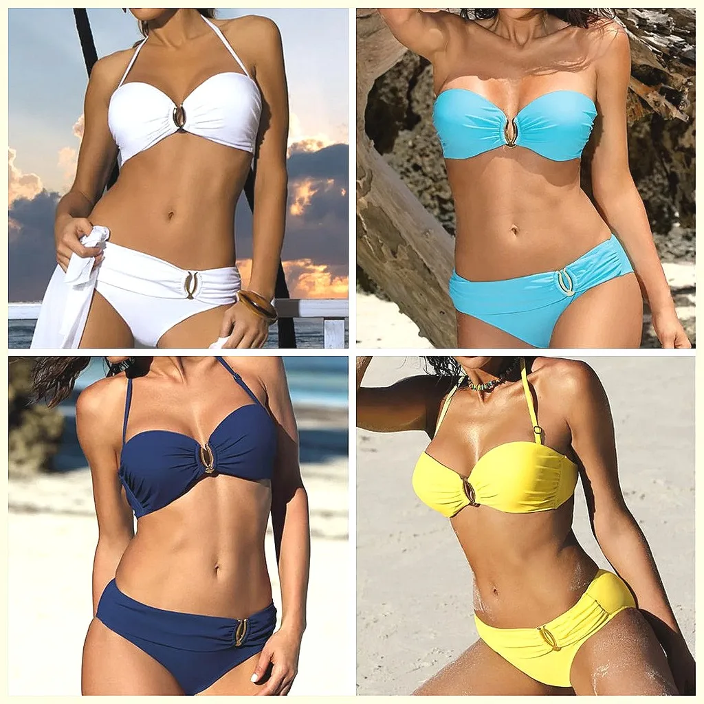 

Sexy Push Up Bikini Set 2026 - Solid White Brazilian Beach Swimwear for Women (72 characters)