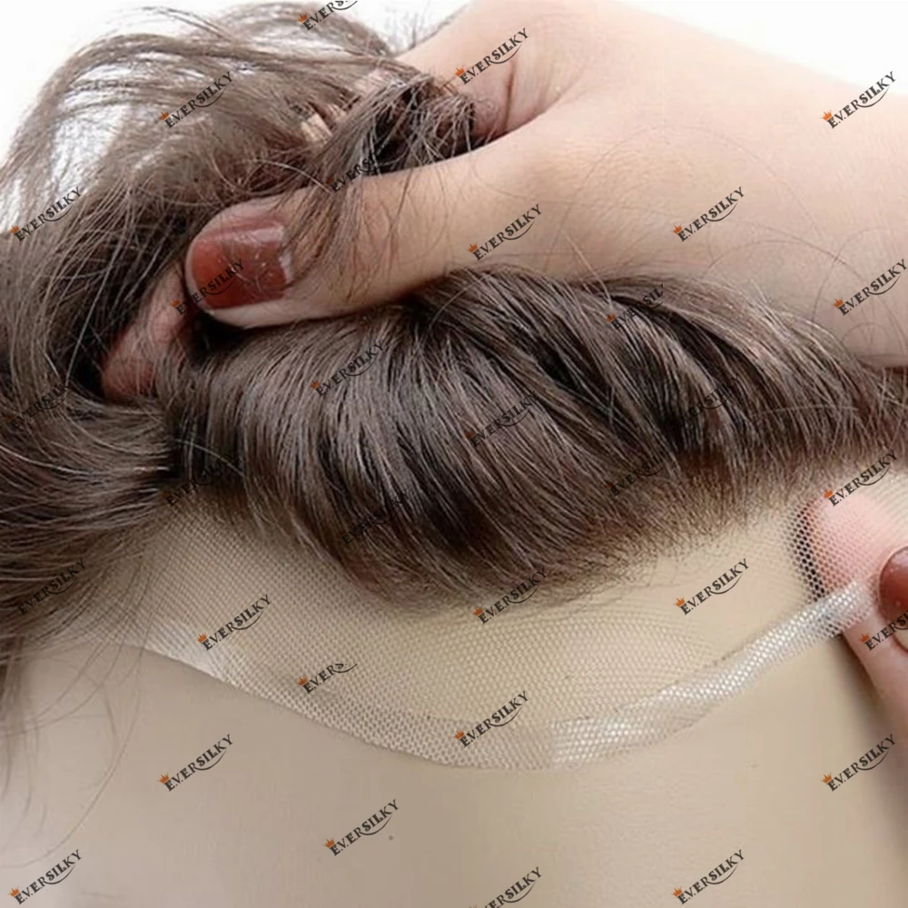 Undetectable Bleach Knots Super Natural Swiss Lace Front with PU Base Human Hair Brown Ash Blonde Men's Toupee Prosthesis Wigs