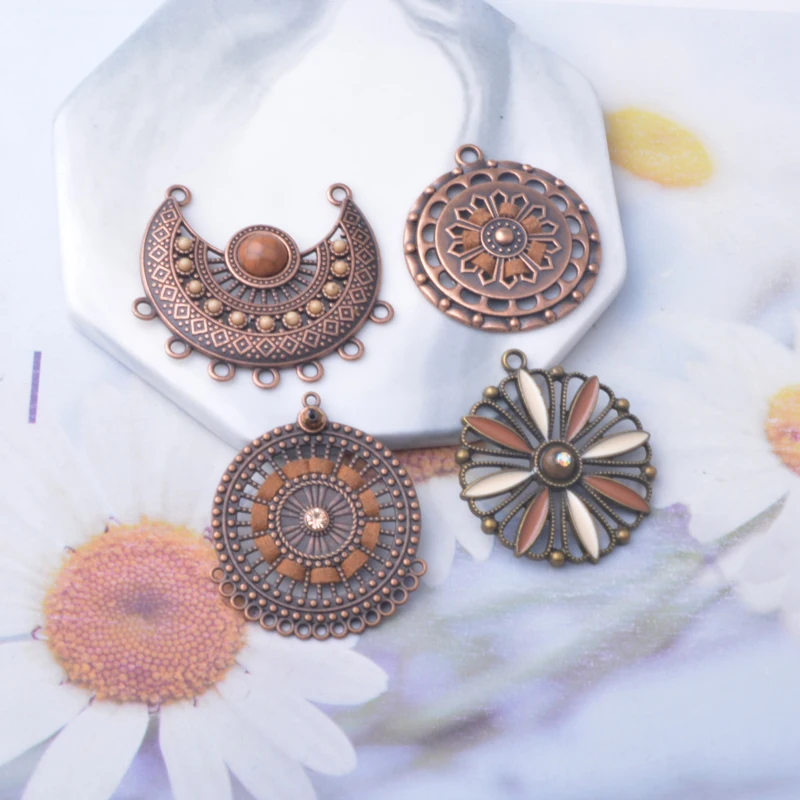 

6pcs winter Statement Earring Connector Zinc Alloy Vintage style antique red color U shape circular Ear Charms Pendant