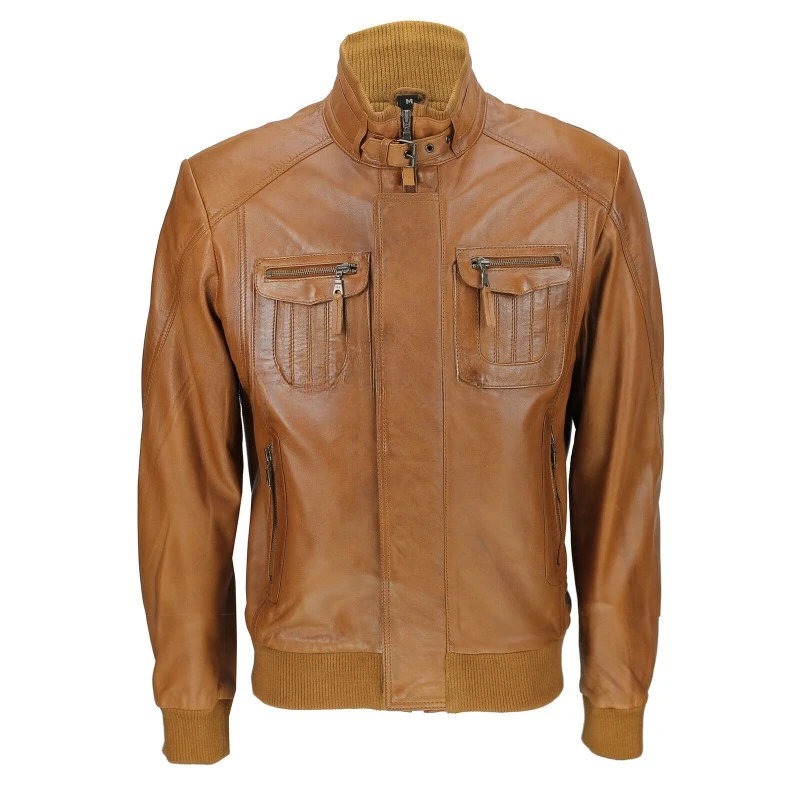 

Men's NEW Vintage Style Tan Winter Bomber Real Authentic Lambskin Leather Jacket