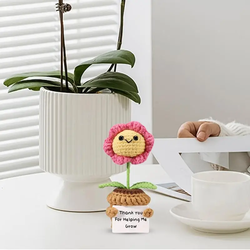Crochets Sunflower Artificial Flowers Emotional Knitted Sunflower Handmade Encouragement Plant Decor For Car Dashboard Window