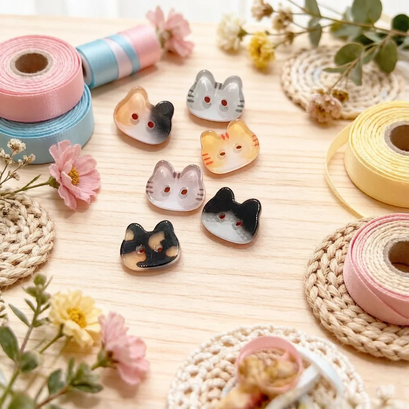 NEW 12/17mm Cute Cat Two-Eye Resin Buttons 20Pcs Colorful Cartoon Sewing Buttons for Kids Clothes Hats Socks DIY Craft Supplies