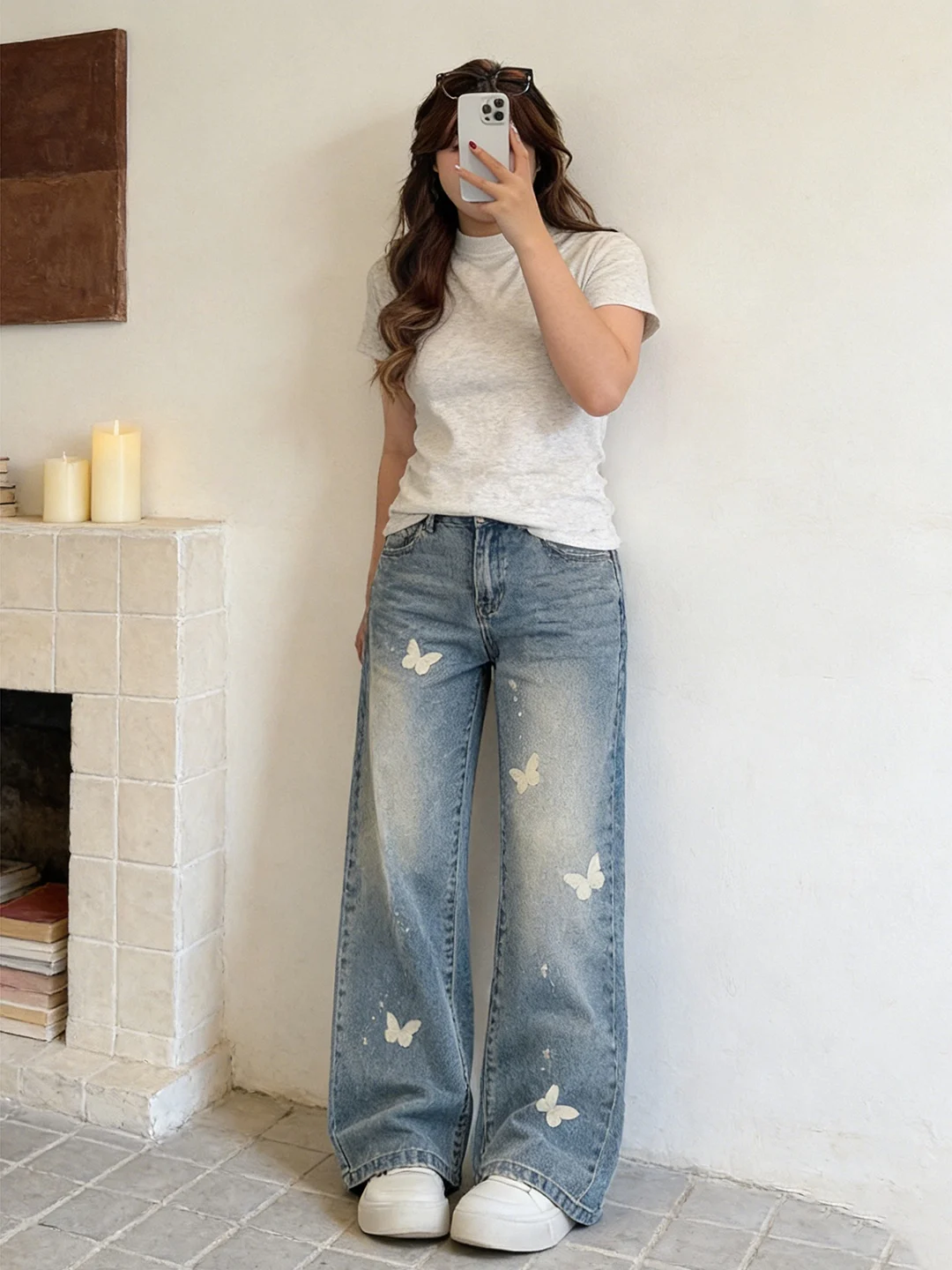 

American Retro Print plus Size Women's Jeans High Waist Straight Leg Wide Leg Pants Casual Comfortable Breathable