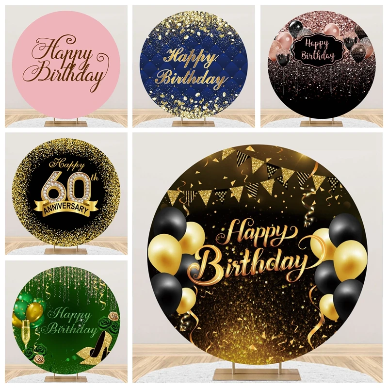 

Round Happy Birthday Backdrop Photography Baby Shower Adult Party Decor Photo Photographic Circle Background Photo Studio Prop