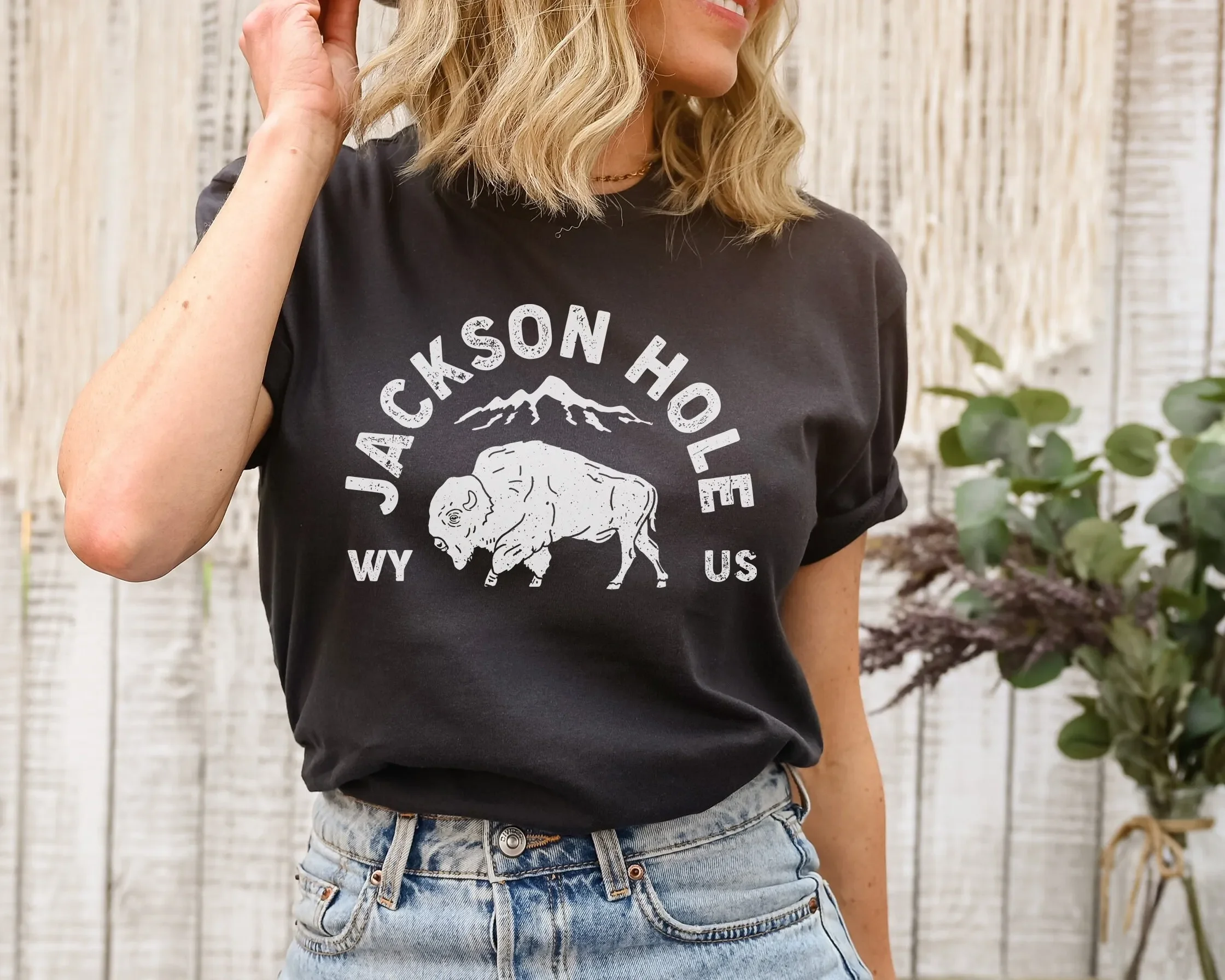 Jackson Hole T Shirt Wyoming Mountain Resort Hiking Outdoor Camping Nature Oversized Vintage