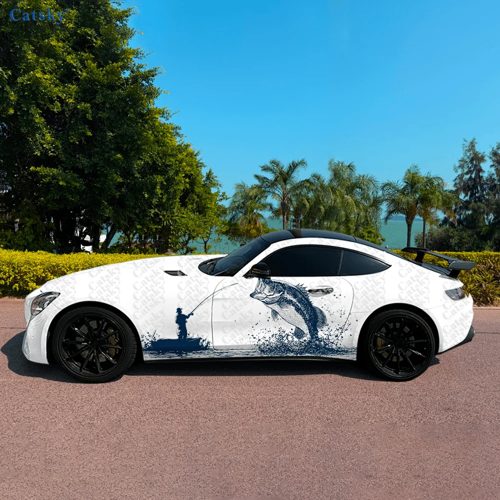 

Fishing Silhouette Car Side Sticker Decoration, PVC Waterproof Scratch Resistant Decal, Car Protection, Auto Accessories Gift