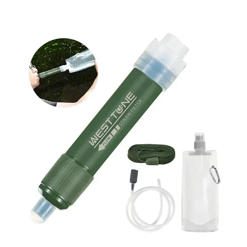 Westtune Outdoor Mini Camping Purification Water Filter Straw TUP ถุงน้ําคาร์บอนไฟเบอร์สําหรับการอยู่รอดหรืออุปกรณ์ฉุกเฉิน