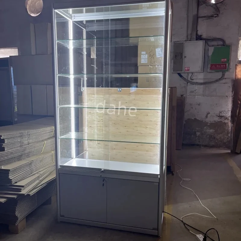 

Full visual glass showcase with adjustable shelves smoke shop showcase glass showcase