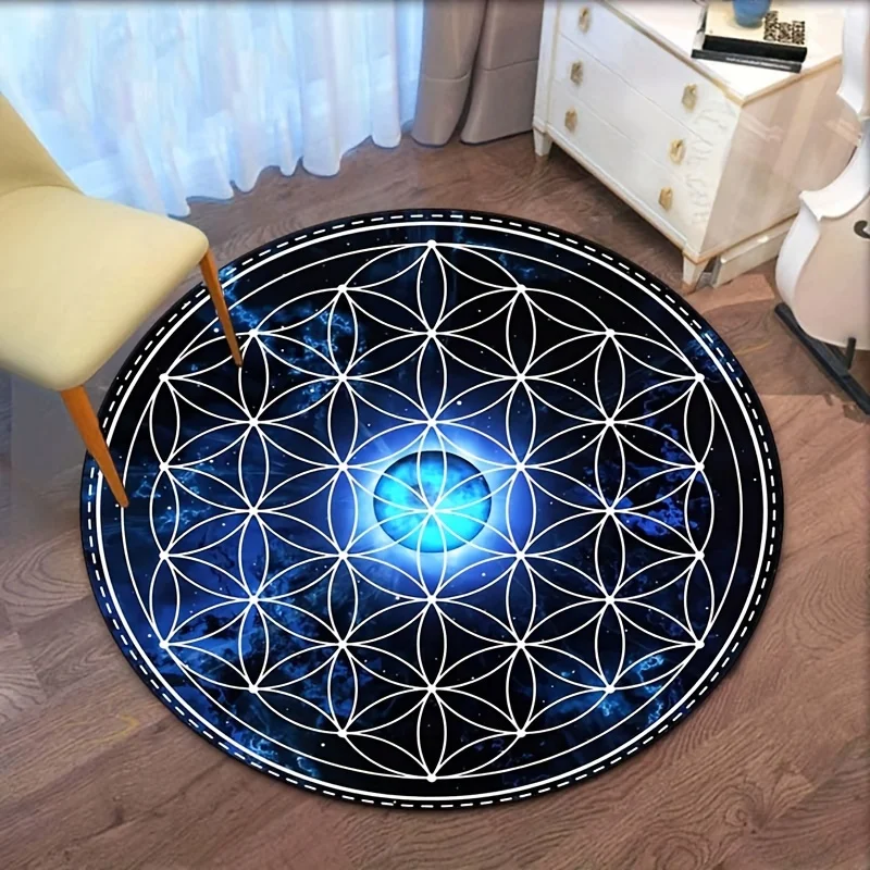 

Flower of Life Sacred Geometry Round Rug Cosmic Pattern Meditation Room Decor Spiritual Home Floor Mat Crystal Velvet Carpet