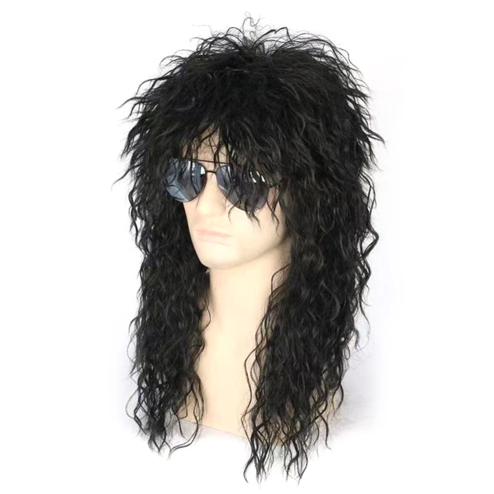 Masculino feminino 70s 80s rock punk peruca longo encaracolado cabelo sintético perucas de halloween trajes de animação perucas