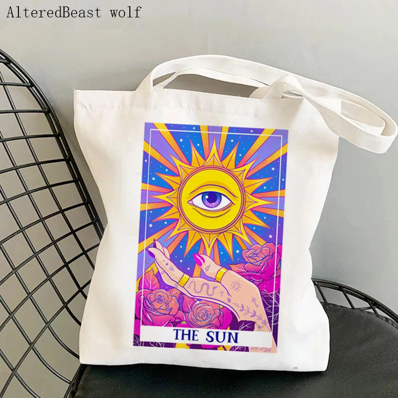 Women Shopper bag magic Non Binary Enby Pride Flag Tarot card witchy Bag Harajuku Canvas Shopper Bag girl Shoulder Lady Bag