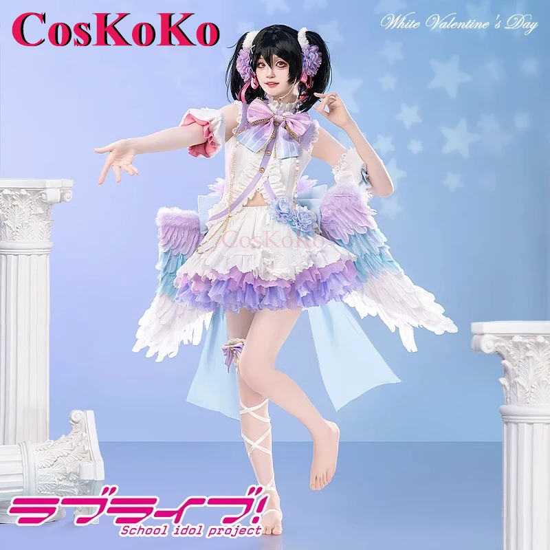 CosKoKo Yazawa Nico Cosplay Anime LoveLive Costume White Valentine's Day Angel Sweet Dress Halloween Party Role Play Clothing