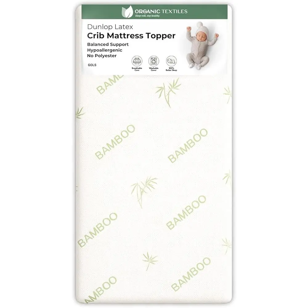 Natural Latex Crib Mattress Topper with Bamboo Rayon Cover - 2, 28x52