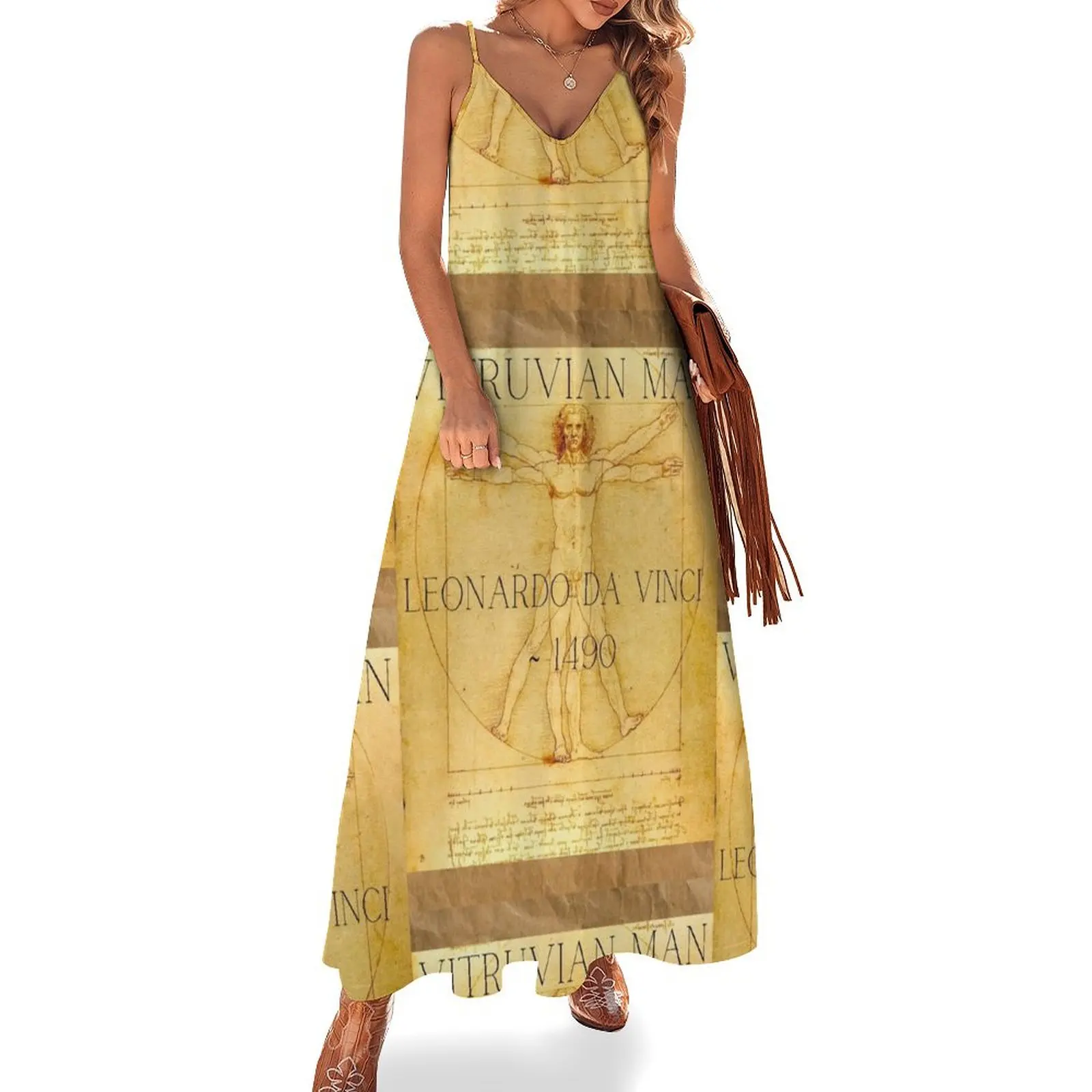 

Vitruvian Man Drawing by Leonardo Da Vinci Design Sleeveless Dress Dress for girls women dresses