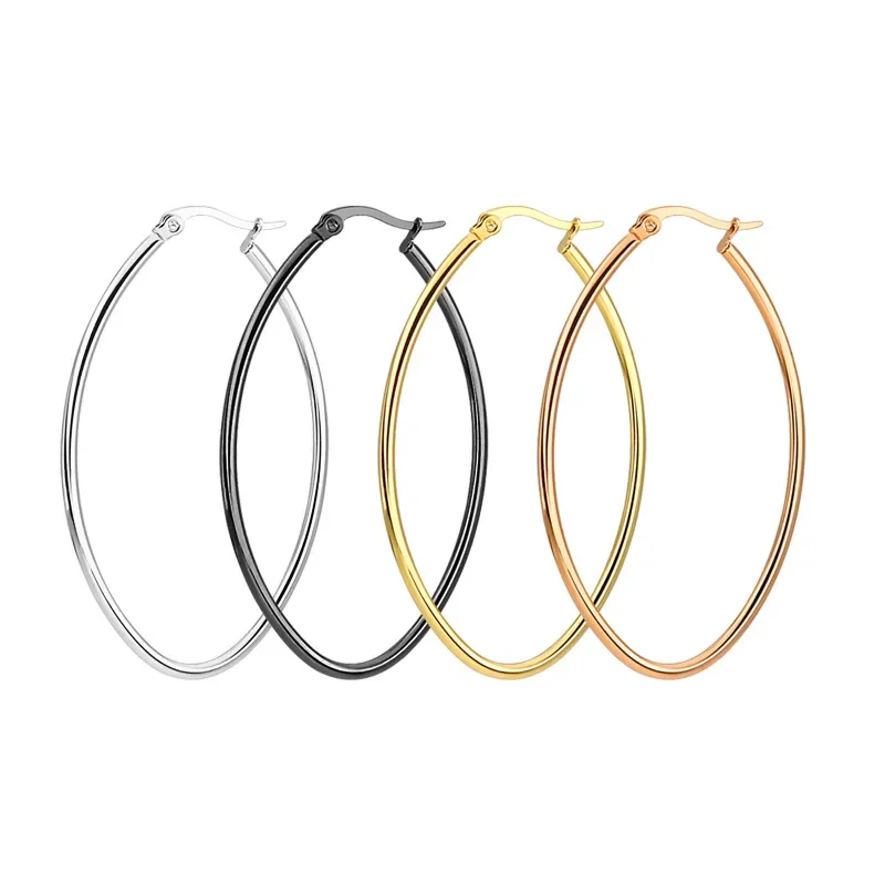 Punk Trendy Stainless Steel Large Hoop Earrings Oval Circle Geometric Round Earrings For Women Ladies Fashion Jewelry Wholesale