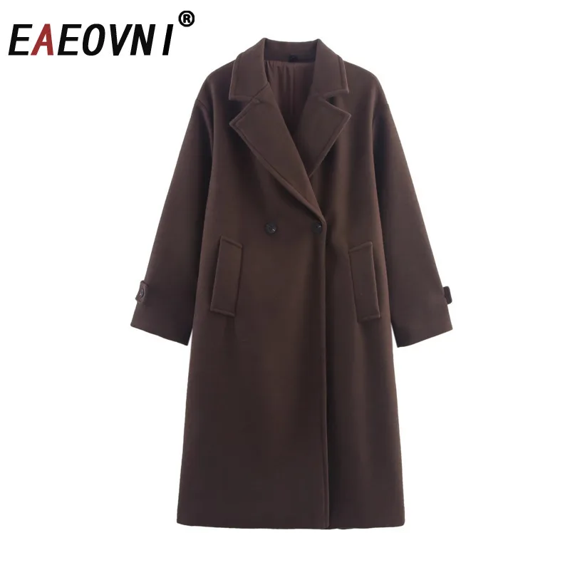 

EAEOVNI Woolen Winter Long Coat For Women Vintage Streetwear Notched Collar Button Solid Color Jacket Fashion 2026 New Clothing
