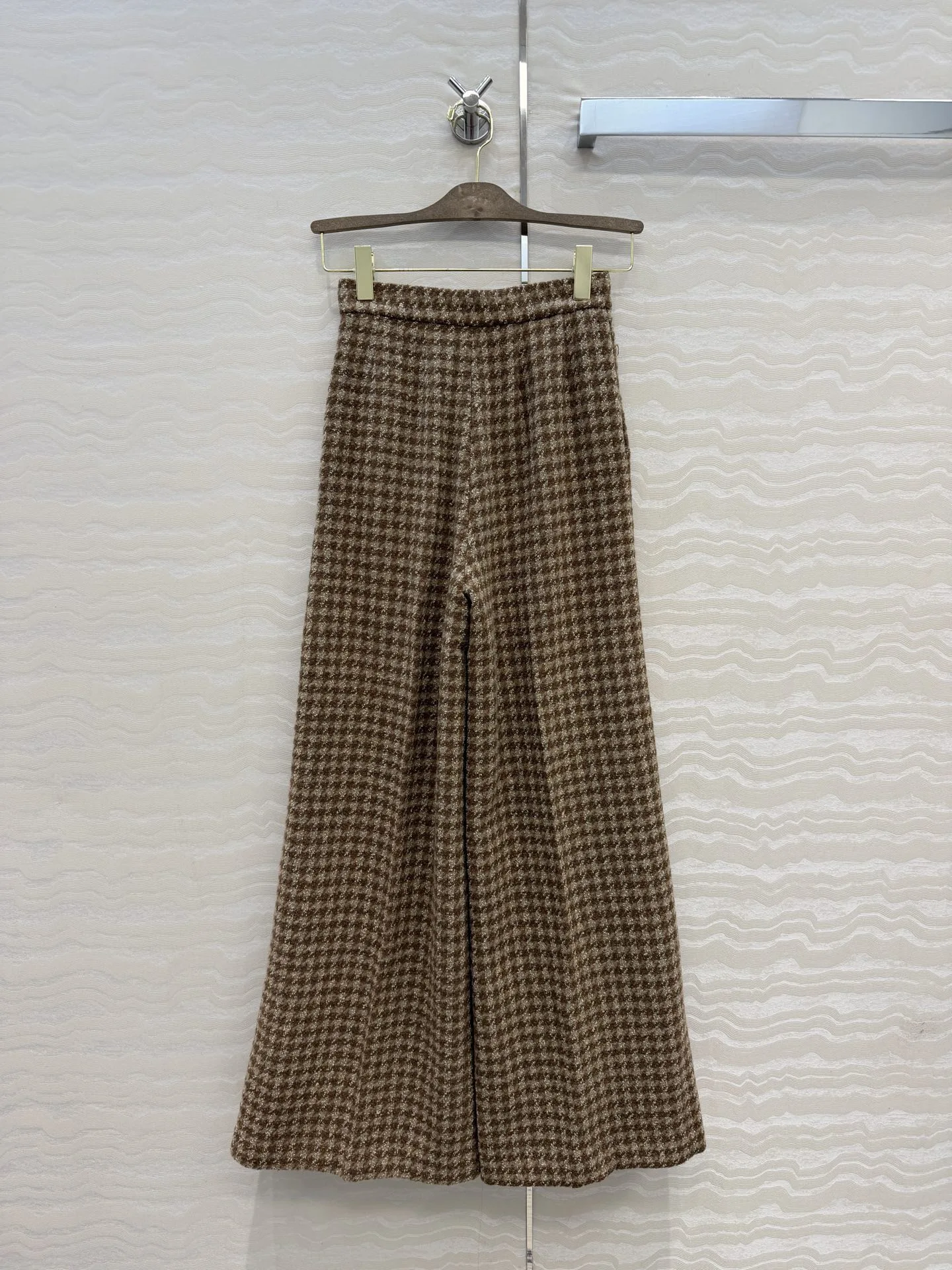 Stylish Premium Wool Houndstooth Soft Tweed Wide-leg Trousers, Creates Long Leg Silhouette