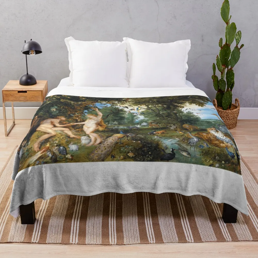 The garden of Eden with the fall of man, by Jan Brueghel de Oude & Peter Paul Rubens. Throw Blanket Flannel Camping Blankets