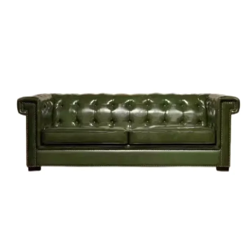 

American light luxury retro bar leather art buckle sofa size apartment type old villa leather living room combination