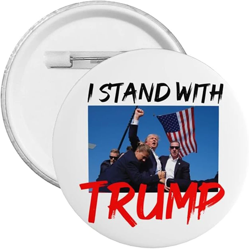 Trump 2024 Attempted Assassination Survivor Fight Strong Fist Pump Pins And Button Circle Badges Round Chest Pins Brooch Decor